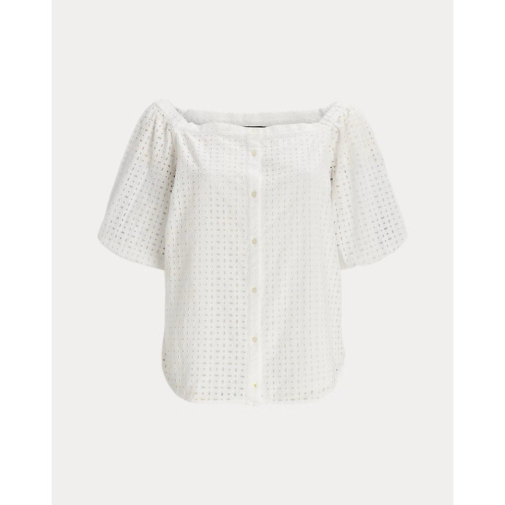 NWT Women's Lauren Ralph Lauren Off Shoulder Eyelet Blouse Shirt White - Sz‎ 1X